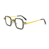 Gafas Ópticas Unisex Ligeras con Montura Gruesa de Metal y Patillas de Contraste de Color, Estilo Geométrico Vintage Japonés