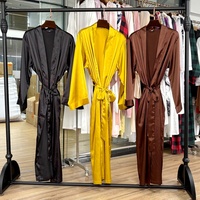 Robe longue en satin de soie pour femmes, manches longues, avec poches, douce et lisse, robe de mariée, robe de demoiselle d'honneur