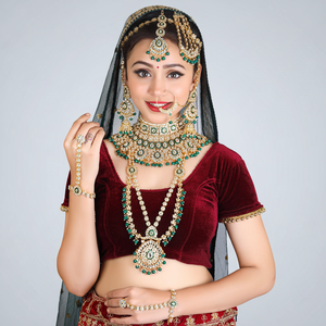 Kundan Stone and <b>Beads</b> Bridal <b>Set</b> Gold Plated Fine Jewelry - Product Image 2