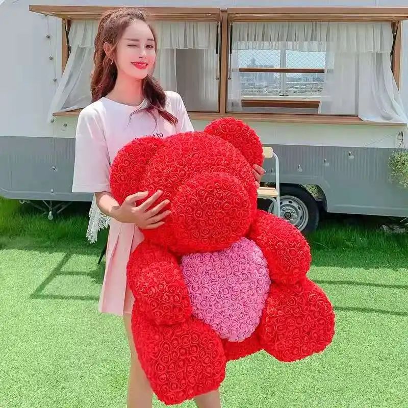 2022 new Rose Valentine Gift Teddy Rose Bear Artificial Foam Teddy Bear With Gift Box Flower Rose Bear