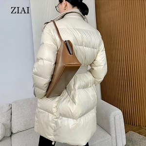 Nouveau style de veste en duvet pour femmes en duvet de canard blanc d'hiver <span class=keywords><strong>mi</strong></span>-long avec col de tailleur et veste en cuir Vente en gros - Product Image 3