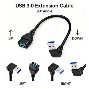 สายต่อขยาย <span class=keywords><strong>USB</strong></span> 3.0 คุณภาพสูง แบบตัวผู้-ตัวเมีย หัวงอซ้าย-ขวา ขึ้น-<span class=keywords><strong>ลง</strong></span> พร้อมสายถักป้องกันสัญญาณรบกวน สำหรับแล็ปท็อปและเดสก์ท็อปพีซี - Product Image 1