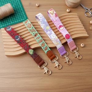 Wholesale <b>Custom</b> Short Polyester Leather Lanyard <b>Keychain</b> Phone Lanyard Short Wrist Strap Lanyard for Promotions and Events - Product Image 2