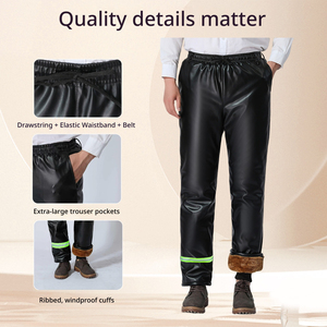 <span class=keywords><strong>Pantaloni</strong></span> Invernali da Uomo in Pelle PU di Alta Qualità, Spessi <span class=keywords><strong>con</strong></span> <span class=keywords><strong>Velluto</strong></span> Dorato e Striscia Riflettente, Vita Elastica <span class=keywords><strong>con</strong></span> Cordoncino - Product Image 1