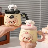 Mug en céramique avec couvercle, motif chiot de dessin animé, résistant aux hautes températures, compatible micro-ondes, pour usage domestique, cadeau mignon pour couple, petit-déjeuner, café