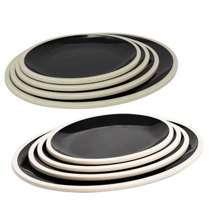 Earthenware Pot Two Tone Series Japanese Style Oval <b>Plate</b> Durable Hotel Food Tableware - Product Image 5