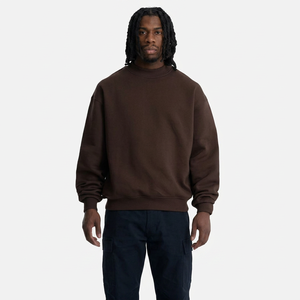 Pull à col rond marron foncé respirant coton éponge française sweats blancs hommes plaine goutte épaule pull surdimensionné sweats à capuche - Product Image 1