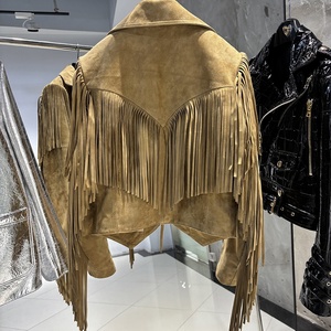 جاكيت خريفي من جلد الغنم الحقيقي للنساء من Tassel جاكيت من الجلد المهدب - Product Image 5