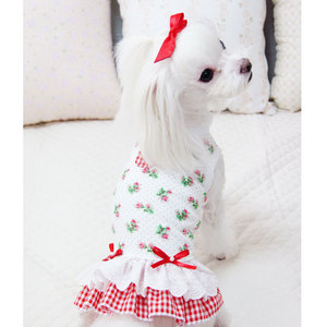 Pet Princess Dress For <b>Dogs</b> Summer Pink White Rose Plaid Skirt Comfortable Decorative <b>Clothes</b> - Product Image 5