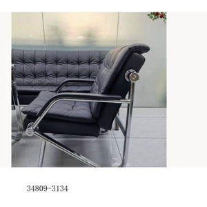 Conjunto de Sofás de Oficina Modernos de Cuero 1+1+3 Plazas con Estructura de Acero Inoxidable para Oficina en Casa y Espacio Comercial - Product Image 4