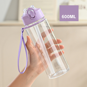 Botella de Agua de Plástico Transparente de 600 ml con Logotipo Personalizado, Venta al por Mayor, con Pajita y Cuerda, Portátil para Viajes al Aire Libre - Product Image 3