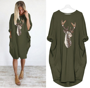 <strong>Women</strong> Casual Loose Solid Deer Round Neck T Shirt <strong>Dresses</strong> <strong>Women</strong> <strong>Christmas</strong> Pattern Oversized Baggy Pocket Pullover <strong>Dresses</strong> - Product Image 3