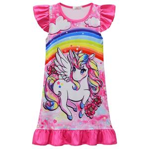 Vente en gros de vêtements personnalisés <span class=keywords><strong>pas</strong></span> chers pour enfants, <span class=keywords><strong>pyjama</strong></span> d'été décontracté pour filles, vêtements de nuit à manches courtes, vêtements de princesse <span class=keywords><strong>licorne</strong></span> respirants - Product Image 4