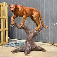 Estatua de Pantera de Bronce Fundido RELONG, Escultura de Leopardo Metálico de Alta Calidad Posada en un Árbol, en Venta