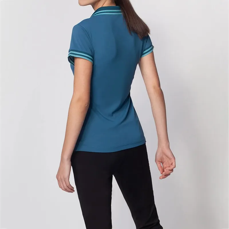 Camiseta Polo de Golf ajustada de alta calidad con diseño personalizado para mujer, Polo sostenible de manga corta ligera de secado rápido con cuello a rayas