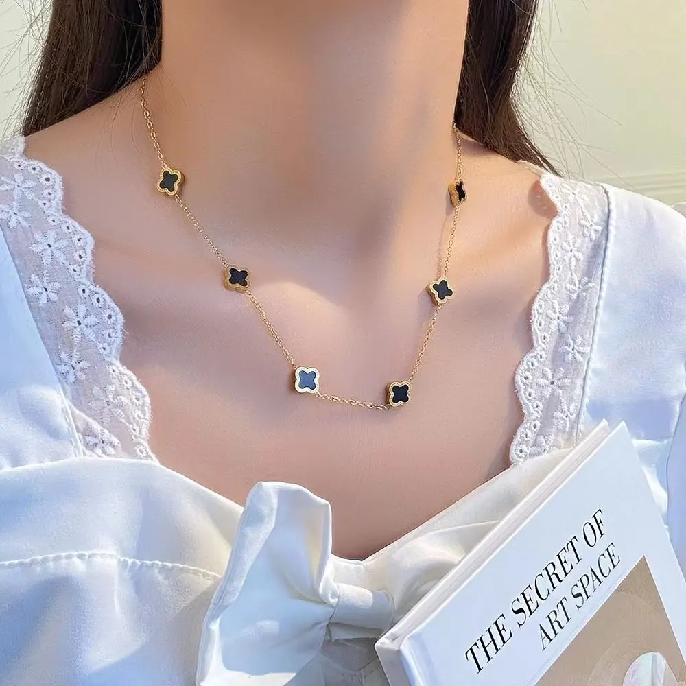 Mode Damen schmuck Geschenk zubehör klassisches Design 10 doppelseitige Pflaume 18 Karat Gold Edelstahl Halskette Frauen