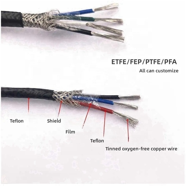 Teflonn ETFE FEP PFA High Temperature Resistant Cable 2/3 /4 /5/6/7/8 Multi-core Heat Resistant Tin Coated Cu Shielding