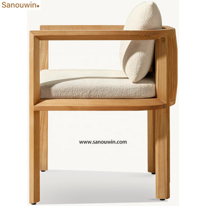 Chaise de salle à manger d'extérieur moderne et durable en teck, dossier ouvert, garniture inclinée, texture verticale saisissante, confort, ensemble de canapés de cour - Product Image 5