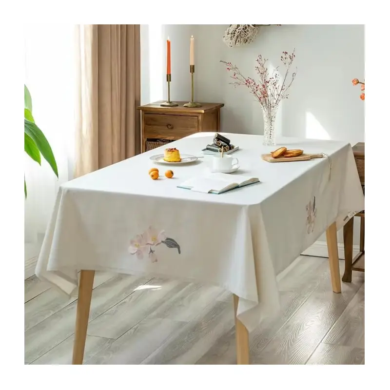 غطاء طاولة من الكتان مطرز بطبقة سميكة غطاء طاولة مطرز من القماش من الكتان لحفلات الزفاف