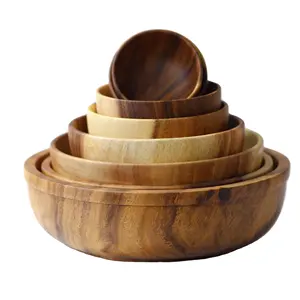 샐러드 서버 무료 식기 나무 샐러드 서빙 그릇 숟가락 포크 세트 사용자 정의 로고 요리 아카시아 나무 그릇