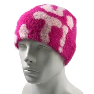 หมวกถักนิตติ้งผ้าขนแคชเมียร์เมอาคูลป้าสีชมพูสำหรับเด็กผู้หญิงใส่ได้ทั้งชายและหญิง