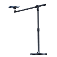 Trépied robuste Feixiang B21 avec poignée réglable en hauteur, bras télescopique, base de 26 cm et griffe porte-accessoire pour micros et éclairages