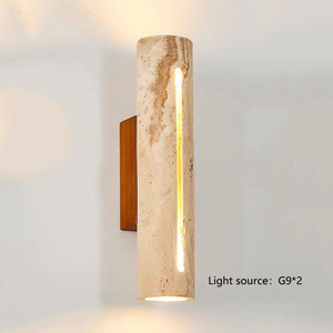Lámpara de <span class=keywords><strong>Pared</strong></span> de Travertino Natural Impermeable para Exteriores, Estilo Wabi Sabi, Lámpara de <span class=keywords><strong>Pared</strong></span> Cilíndrica de Travertino Amarillo para Interiores - Product Image 2