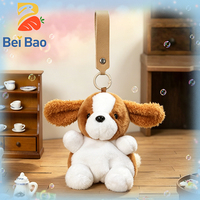 Porte-clés en peluche chien à longues oreilles, mignon, style dessin animé, avec cordon en cuir, breloque de sac