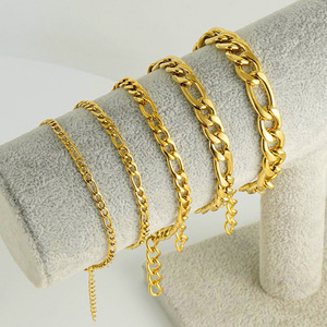Bracciale <span class=keywords><strong>a</strong></span> catena classico in acciaio inossidabile placcato oro 18 carati per uomo e donna, gioiello regalo impermeabile e resistente all'ossidazione, stile Figaro Cubano - Product Image 6