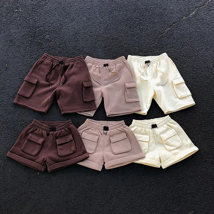 Men's fleece cargo shorts for men 100 cotton cargo board shorts with custom logo