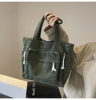 Sac fourre-tout en velours côtelé tendance pour femme, sac à bandoulière élégant en velours côtelé pour femme, grand sac à main décontracté pour femme avec poche