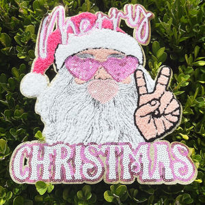 Chenille personnalisé brodé patchs à paillettes fer sur Western joyeux noël mignon père noël patchs en chenille pour les vêtements - Product Image 1