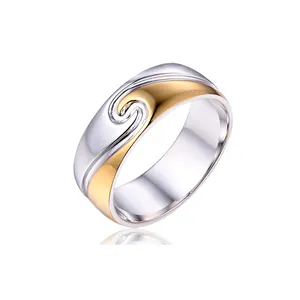 Keiyue双色铑镀金时尚公鸡结婚戒指男士珠宝纯银14k镀金珠宝戒指