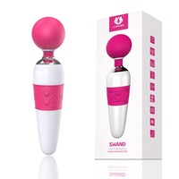 Damen-Masturbator „Second Tide“ mit großem Kopf und starkem Vibrationsgefühl – AV-Massagestab in Rosarot/Schwarz/Lila aus Latex mit 7 Vibrationsstufen