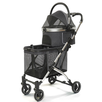 Poussette double pour animaux de compagnie, pliable, détachable, en alliage d'aluminium, 4 roues, facile à assembler