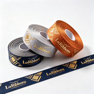 Geometric Gold Printed Logo Grosgrain <b>Ribbon</b> Polyester Luxury Gift Flower Packaging Wholesale Roll - Product Image 4