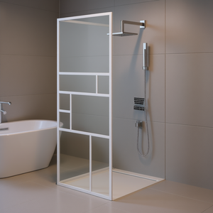 Paroi de douche en verre ESG blanc, 35,4 x 76,8 pouces, moderne, sans cadre, pour salle de bain - Product Image 2