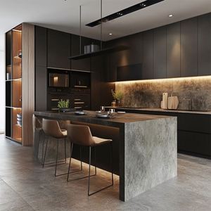 Meubles de cuisine de villa de luxe léger de style européen sur mesure, en MDF, avec îlot central intégré et évier, pour projets de rénovation - Product Image 3