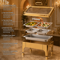 Réchaud de Buffet Royal 9 L en Acier Inoxydable Doré, Ensemble de Luxe Moderne pour Traiteur, Chauffe-Plat Doré pour Buffet