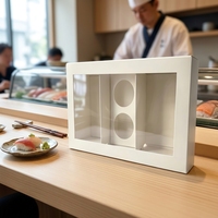 Boîte d'emballage de luxe pour sushis de qualité alimentaire avec fenêtre transparente, tiroir, deux coupelles à sauce, boîte à emporter en carton personnalisée avec séparateurs et gaufrage