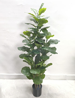 Plante artificielle réaliste Ficus lyrata en pot, grande, verte, avec pot en plastique, pour décoration intérieure moderne et aménagement paysager.