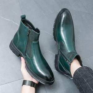 Botas de cuero con clase para hombre, moda, talla grande, parte superior alta, inglés, doble hebilla, sin cordones, nuevo tobillo corto y botín - Product Image 1