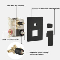Mitigeurs de douche encastrés carrés en laiton noir mat de conception contemporaine Nouvelle vanne thermostatique en céramique pour eau chaude et froide polie