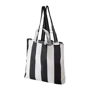 Ruthbag grande capacité Polyester tissu pliant sac de transport mode motif rayé avec poignée en coton pour faire du shopping en gros