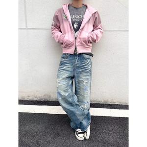 Jeans Vintage Holgados Rosa Blanco para Hombre, Personalizados, Desgastados, Lavados, con Múltiples Bolsillos, Calidad de Lujo, Stock <span class=keywords><strong>Original</strong></span> - Product Image 4