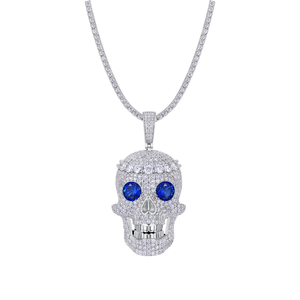 Collar de Moissanita con Colgante de Calavera Personalizado Zanlong al por Mayor, Plata de Ley 925 Bañada en Oro, Ojos Rojos Helados, Joyería Hip Hop para Hombre - Product Image 1