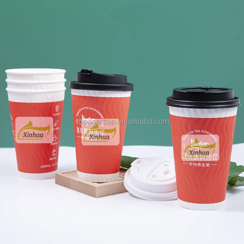 Taza de papel Kraft de doble pared en relieve para alimentos y bebidas, bebidas carbonatadas, embalaje de café