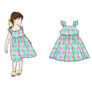 Vestido de niña al por mayor Cd-3-3 personalizado de bambú/algodón con corte en A, manga con volantes y pétalos, tirantes ajustables y lazo trasero para bebé/niña pequeña - Product Image 4