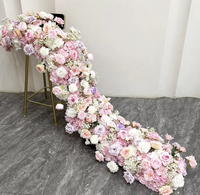 Arche de fleurs artisanales en roses blanches pour décoration de mariage, décoration de scène au sol, fleurs de gypsophile roses, chemin de table en roses de soie et gypsophile