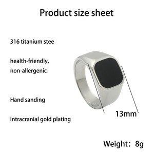 Men's Geometric Titanium Steel <b>Ring</b> <b>Silver</b> Black Epoxy Square Retro Punk Style Jewelry Gift 24064 - Product Image 4